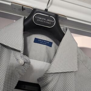 Cole Haan Men's Black and White Casual Button Down Shirt 17 32/33